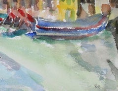 Abstracted Cityscape In Cool Colors Mid Century Watercolor