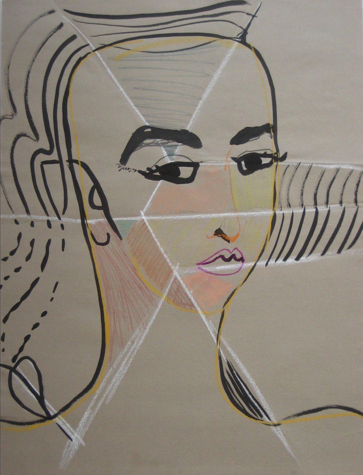 Feminine Portrait In Pastel Tones Mid - Late 20th Century Ink & Pastel - Art by Michael di Cosola