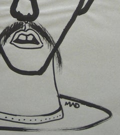 Surreal Monochromatic Portrait Mid - Late 20th Century Ink