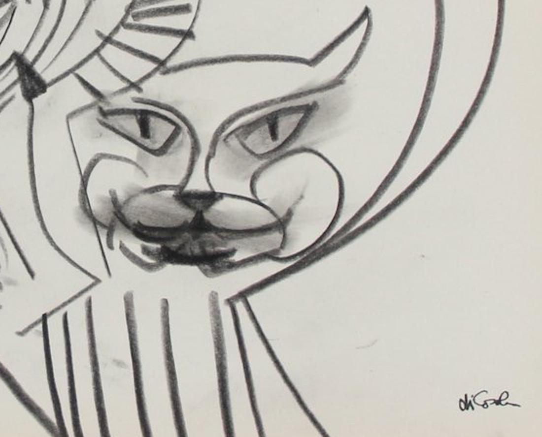 Surreal Abstracted Cat Faces Late 20th Century Graphite - Art by Michael di Cosola