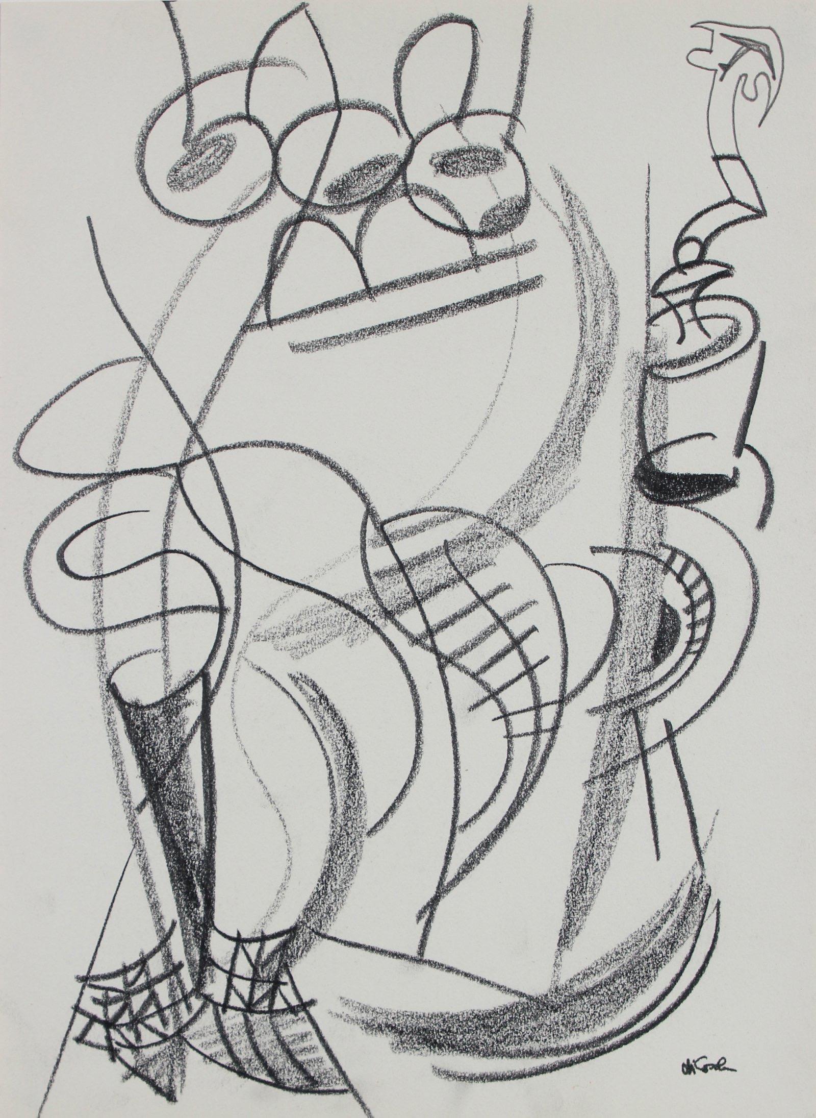 Michael di Cosola Abstract Drawing - Monochromatic Deconstructed Sketch with Shading Late 20th Century Graphite