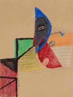 Colorful Abstract With Eye 1990 Oil Pastel & Graphite