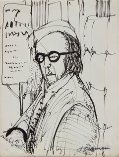 Seated Figure in Glasses 1960s-1970s Ink