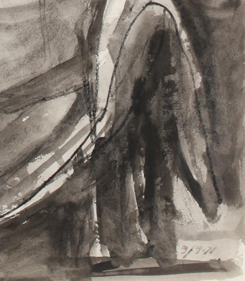 Modernist Seated Female Nude Model 1971 Charcoal and Ink - Art by Jack Freeman