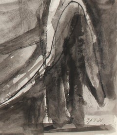 Modernist Seated Female Nude Model 1971 Charcoal and Ink
