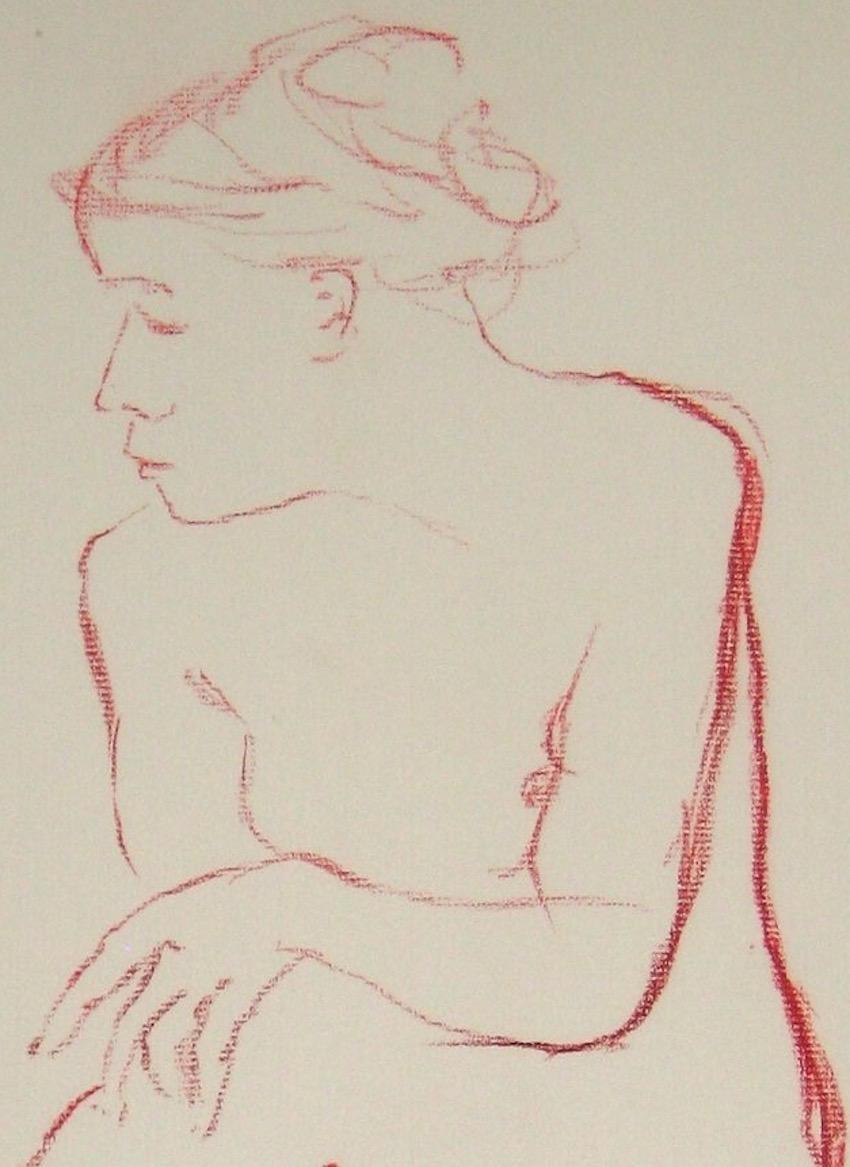 Nude in Contemplation Oil Pastel, 1950-60s - American Modern Art by Anne Granick