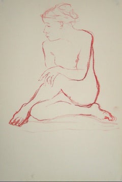 Nude in Contemplation Oil Pastel, 1950-60s