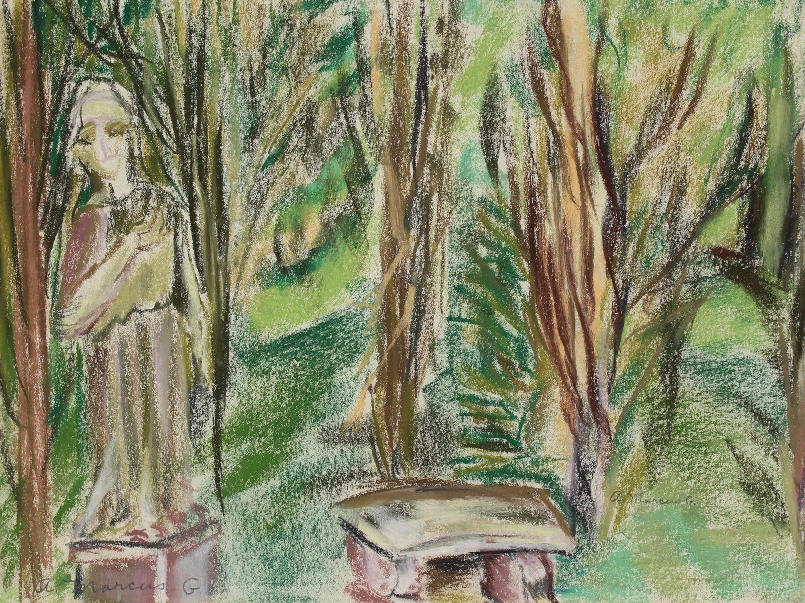 "Garden Caramoor" 1964 Lush Green Pastel Scene