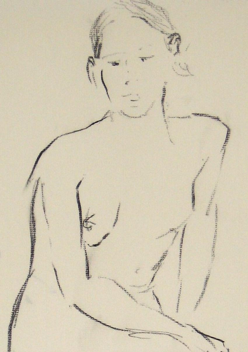 Seated Nude Study Oil Pastel & Ink 1950-60s - Art by Anne Granick