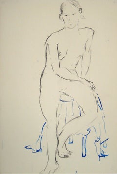Seated Nude Study Oil Pastel & Ink 1950-60s