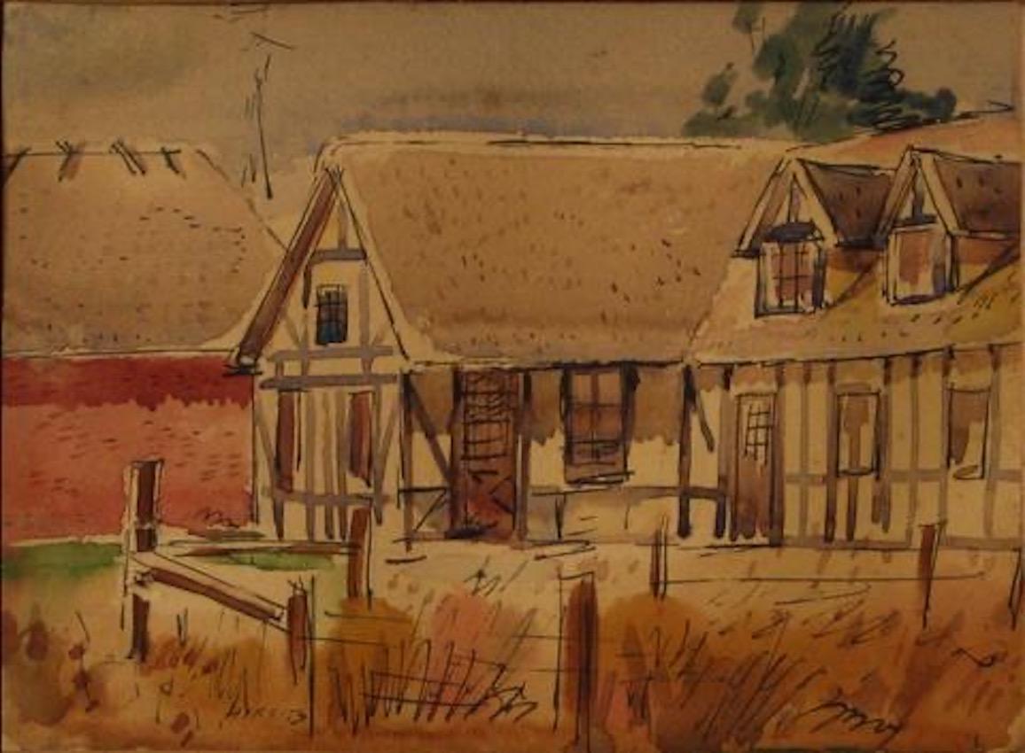 "Solvang House" 1930-60s, Ink & Watercolor on Paper