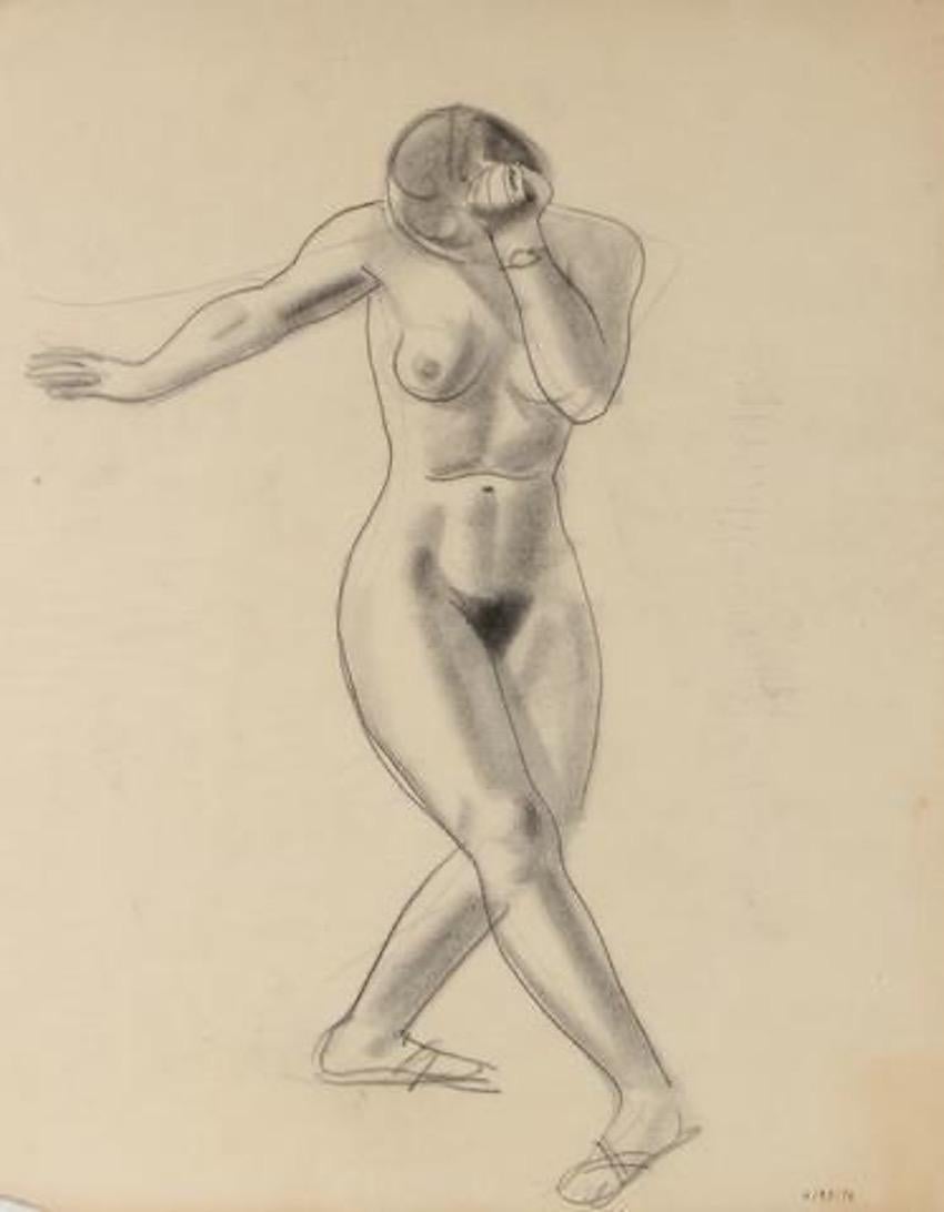 Nude Female Dancer Early-Mid Century Graphite Drawing - Art by Forrest Hibbits