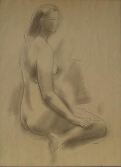 Seated Female Nude 1930-60s Graphite Sketch