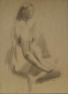 Vintage Seated Female Nude 1930-60s Graphite Sketch