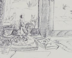 Backyard Windowsill Still Life 1940-60s Ink