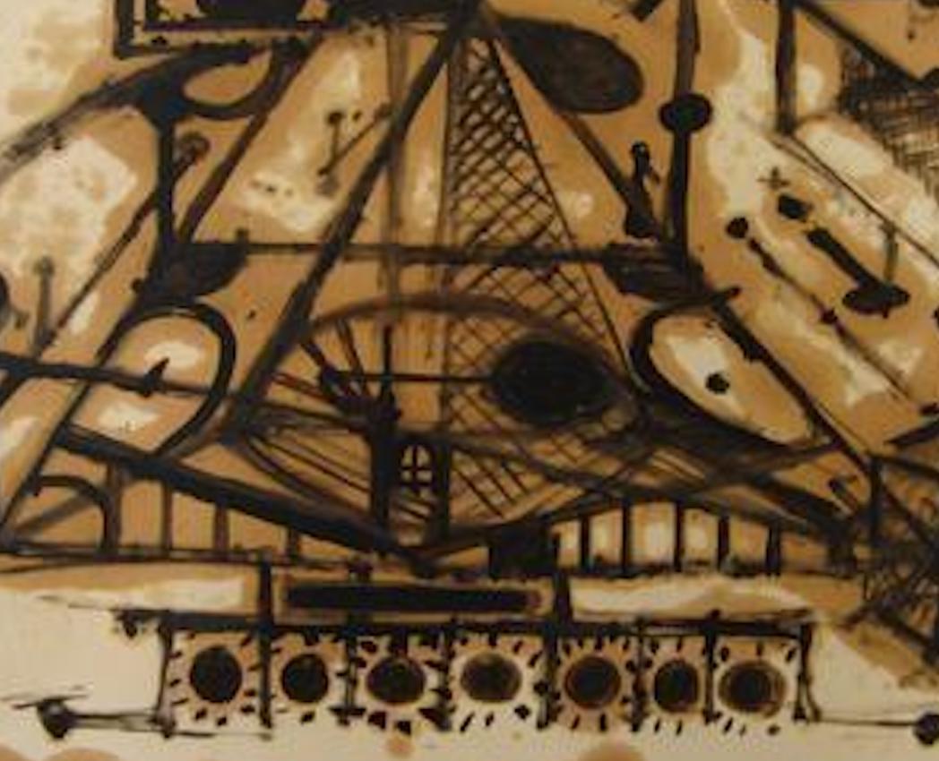 Geometric Deconstruction 1960s Oil on Paper - Painting by Santos Rene Irizarry