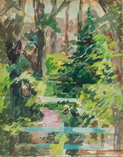 "Backyard", Connecticut 1960-80s Gouache