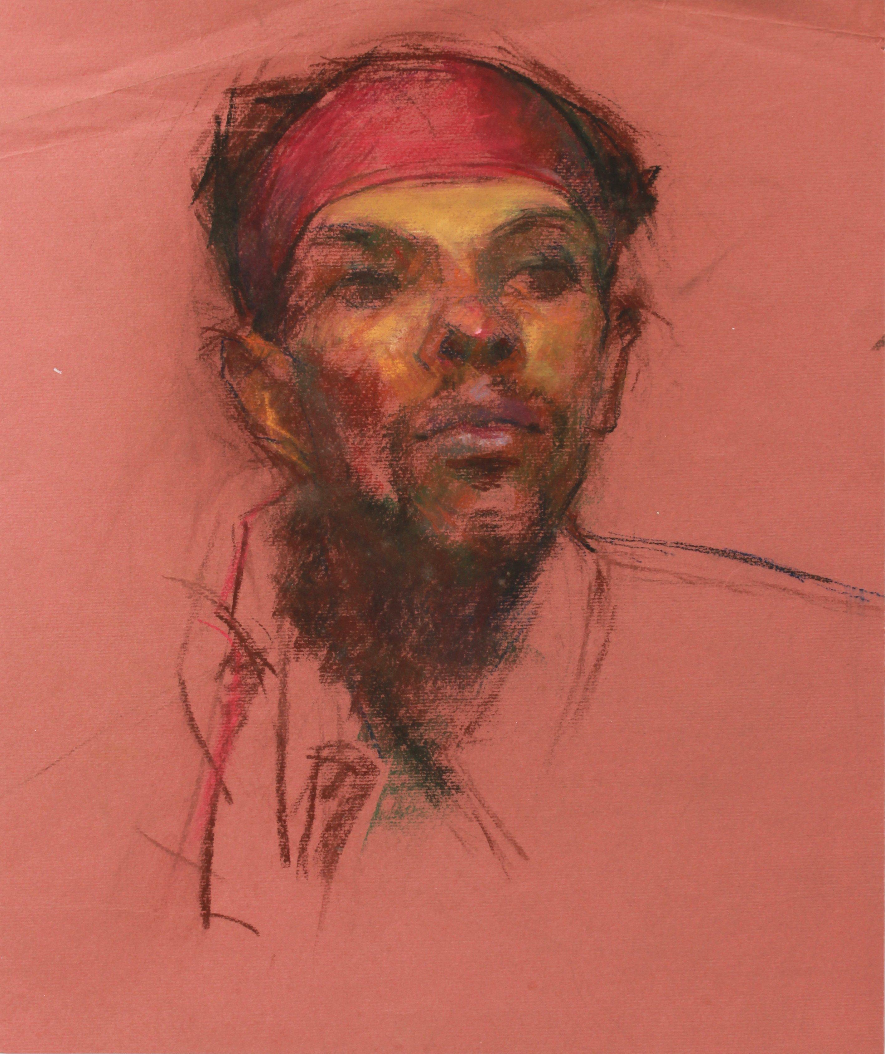 1940s Pastel on Paper Study for a Portrait in Red - Art by Michael Insinna