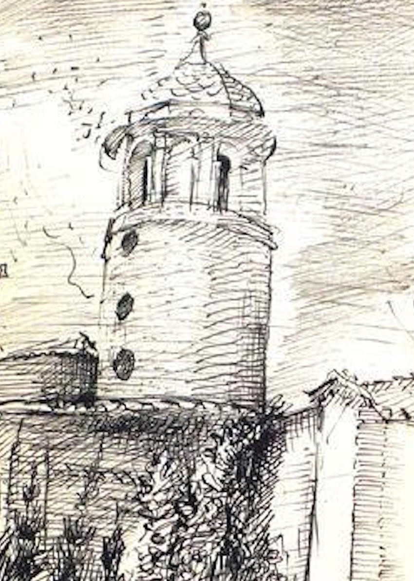 Modernist Tower Sketch 1940-60s - Art by Saul Lishinsky