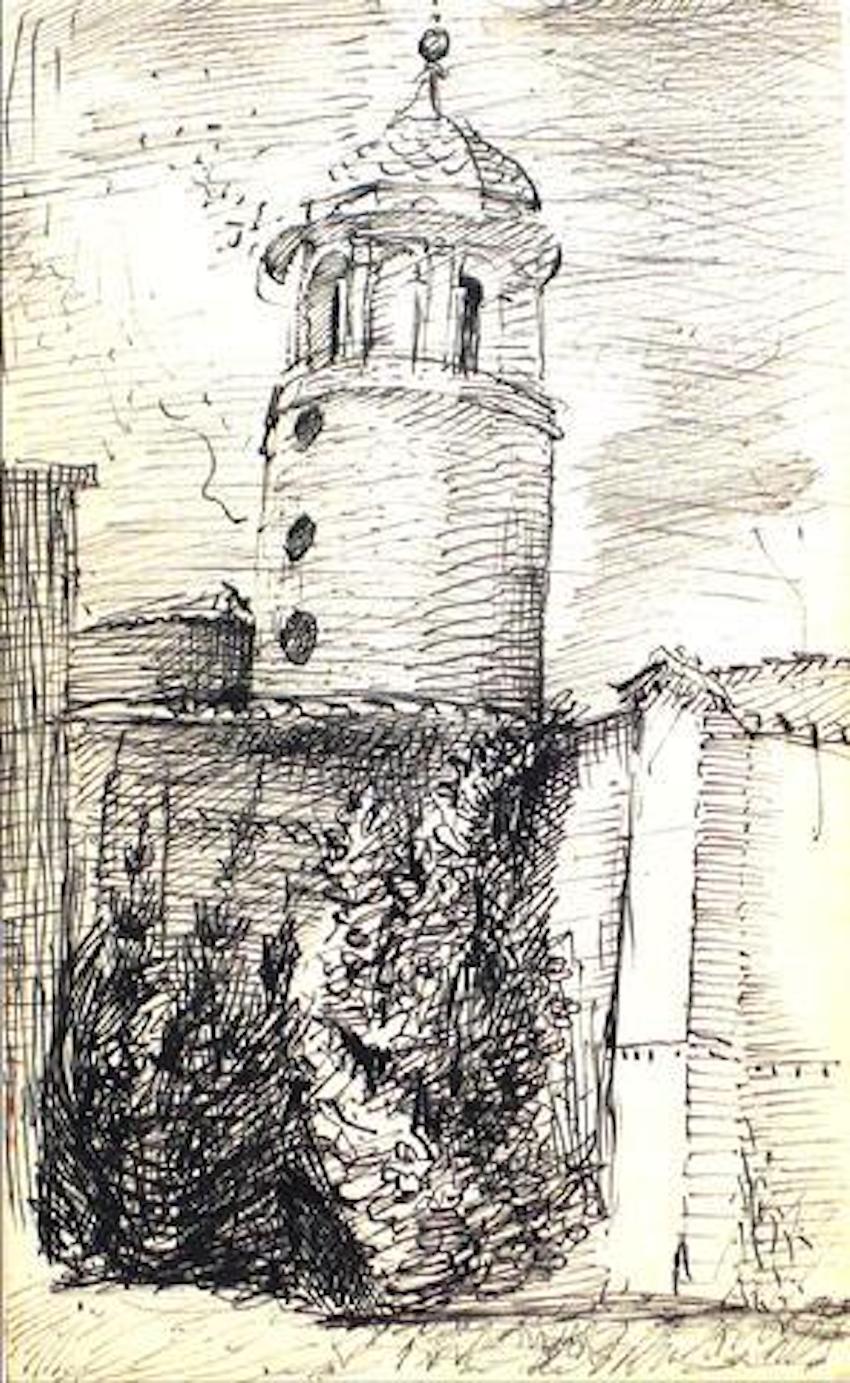 Saul Lishinsky Landscape Art - Modernist Tower Sketch 1940-60s