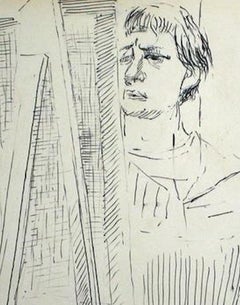 Artist at the Easel Mid Century Ink on Paper
