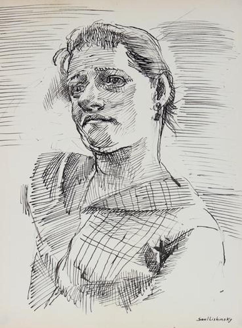 Modernist Portrait Study in Ink 1940-60s - Art by Saul Lishinsky