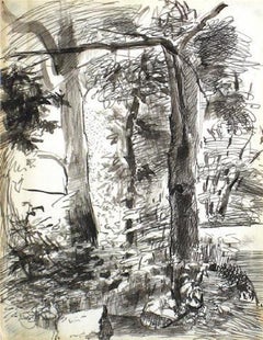 Central Park Study 1940-60s Ink Drawing