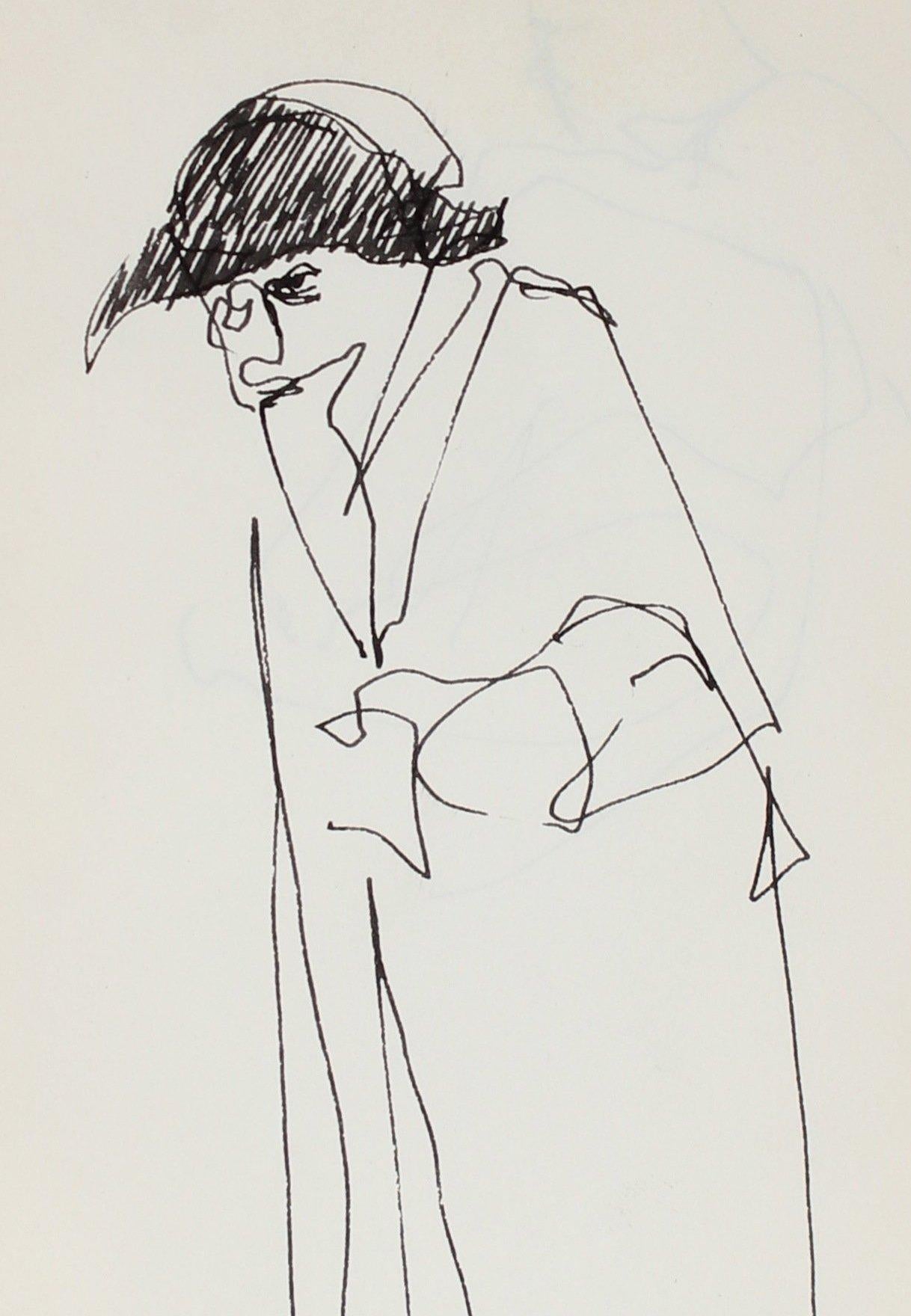 Minimal Figure with a Hat in Ink 1959 - Art by Richard Karwoski