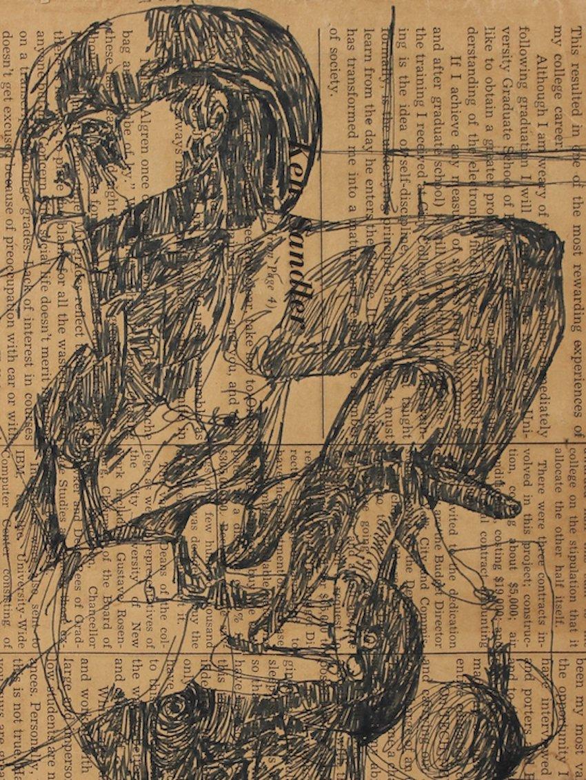 Abstract Figure on Newsprint Mid Century - Art by Richard Karwoski