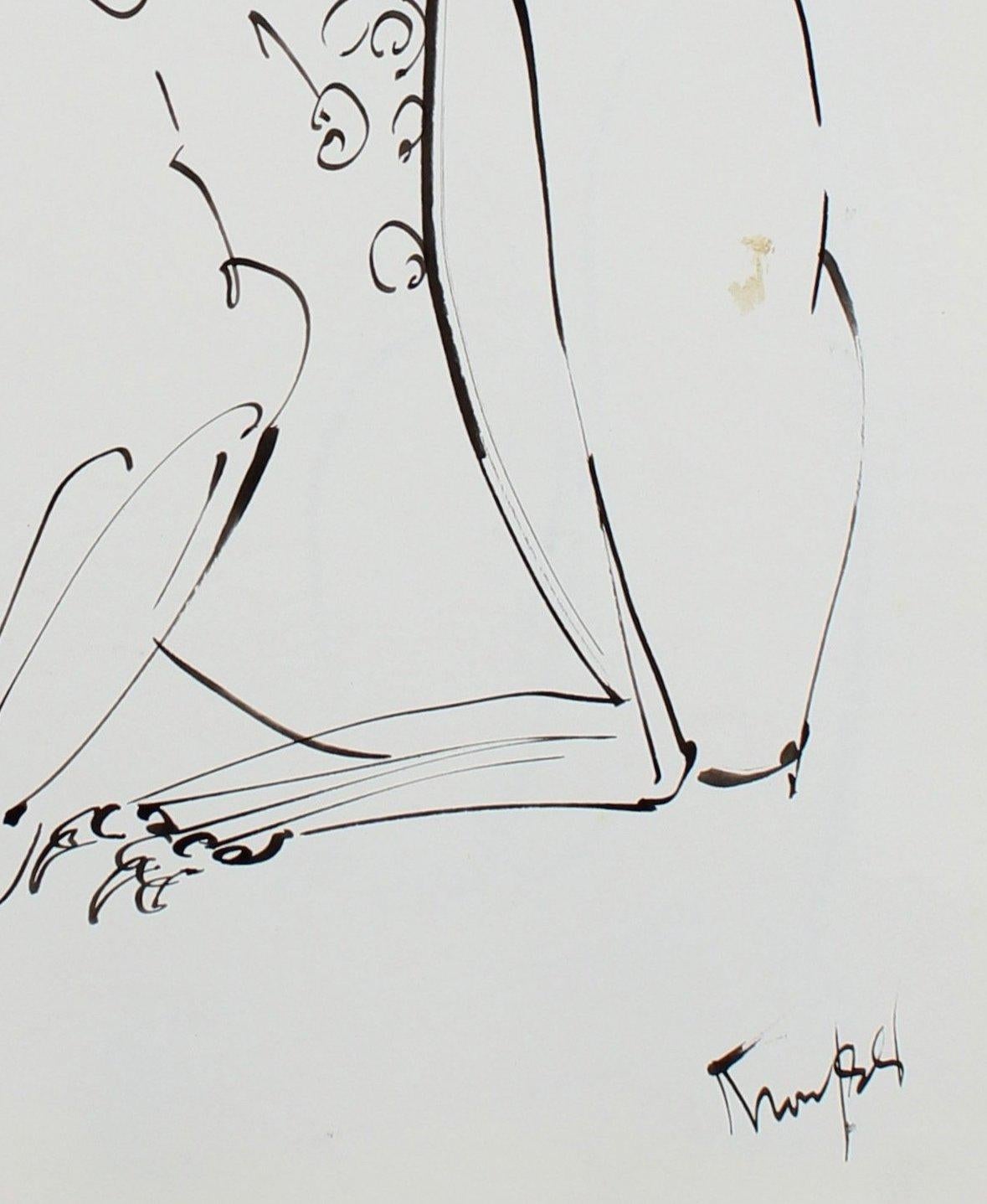 Curious Frog Drawing 1980s Ink - Art by Morris Kronfeld