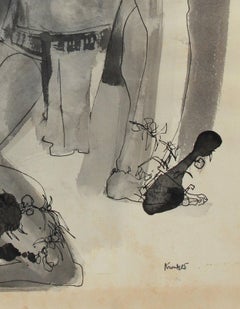 Dancer Figure Ink Drawing 1960-80s