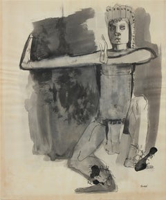 Dancer Figure Ink Drawing 1960-80s