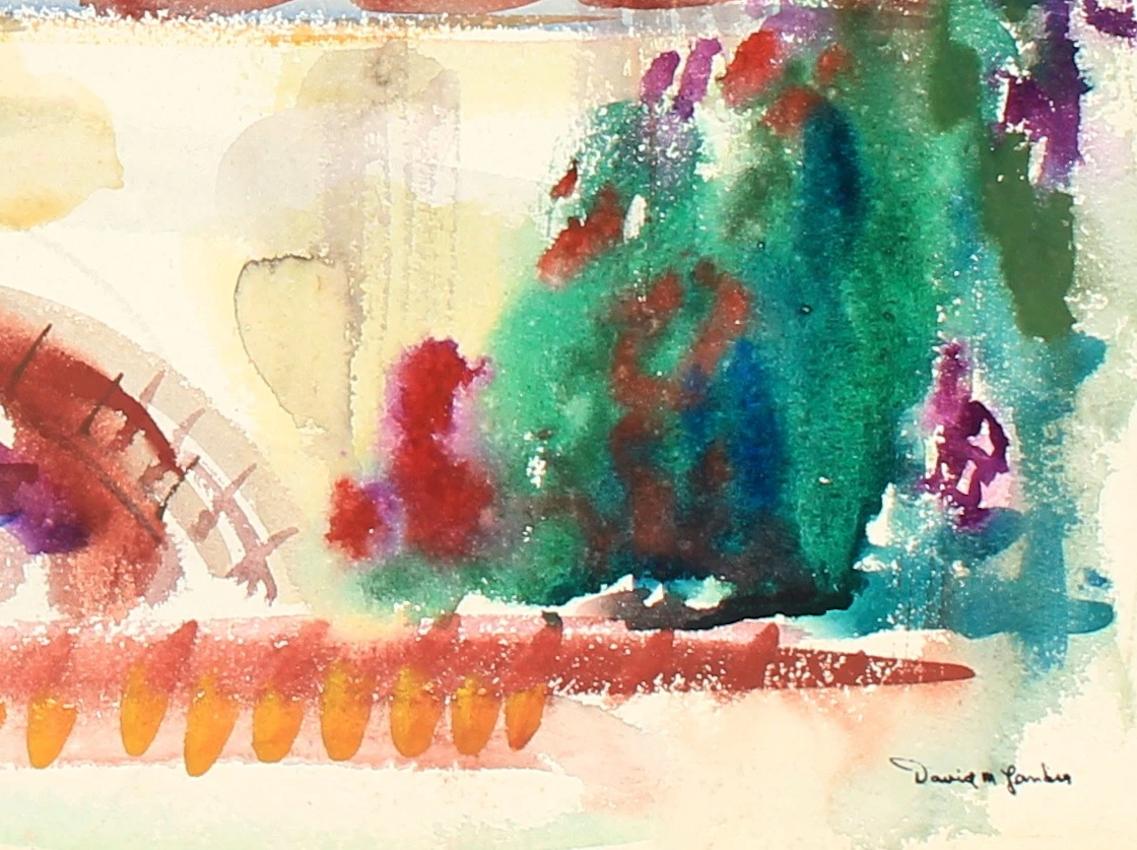 Vibrant Abstracted City Scene Mid Century Watercolor - Art by David Landis