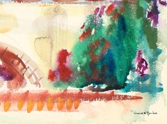 Vibrant Abstracted City Scene Mid Century Watercolor