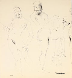"Ellen" 1948 Ink on Paper Monochromatic Portrait Drawing