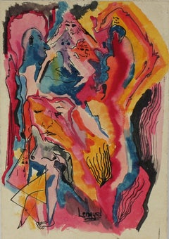 "Anxiety Fantasy" 1965 Colorful Ink and Watercolor