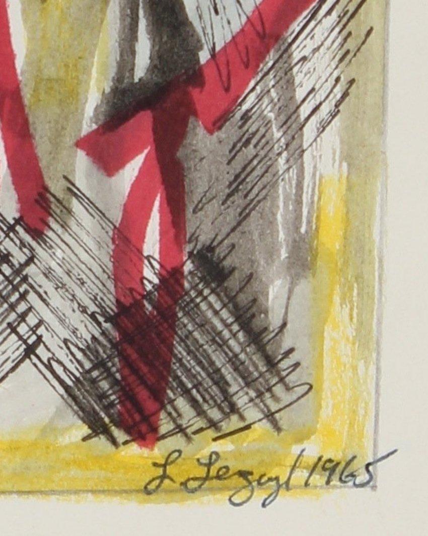 Yellow and Red Abstract 1965 Ink and Gouache - Art by Laura Lengyel