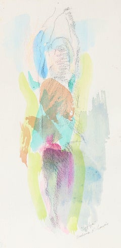 "Yoga" 20th Century Watercolor and Charcoal Minimalist Colorful Abstract