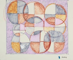 Geometric Design in Burnt Orange and Purple Mid 20th Century Drawing