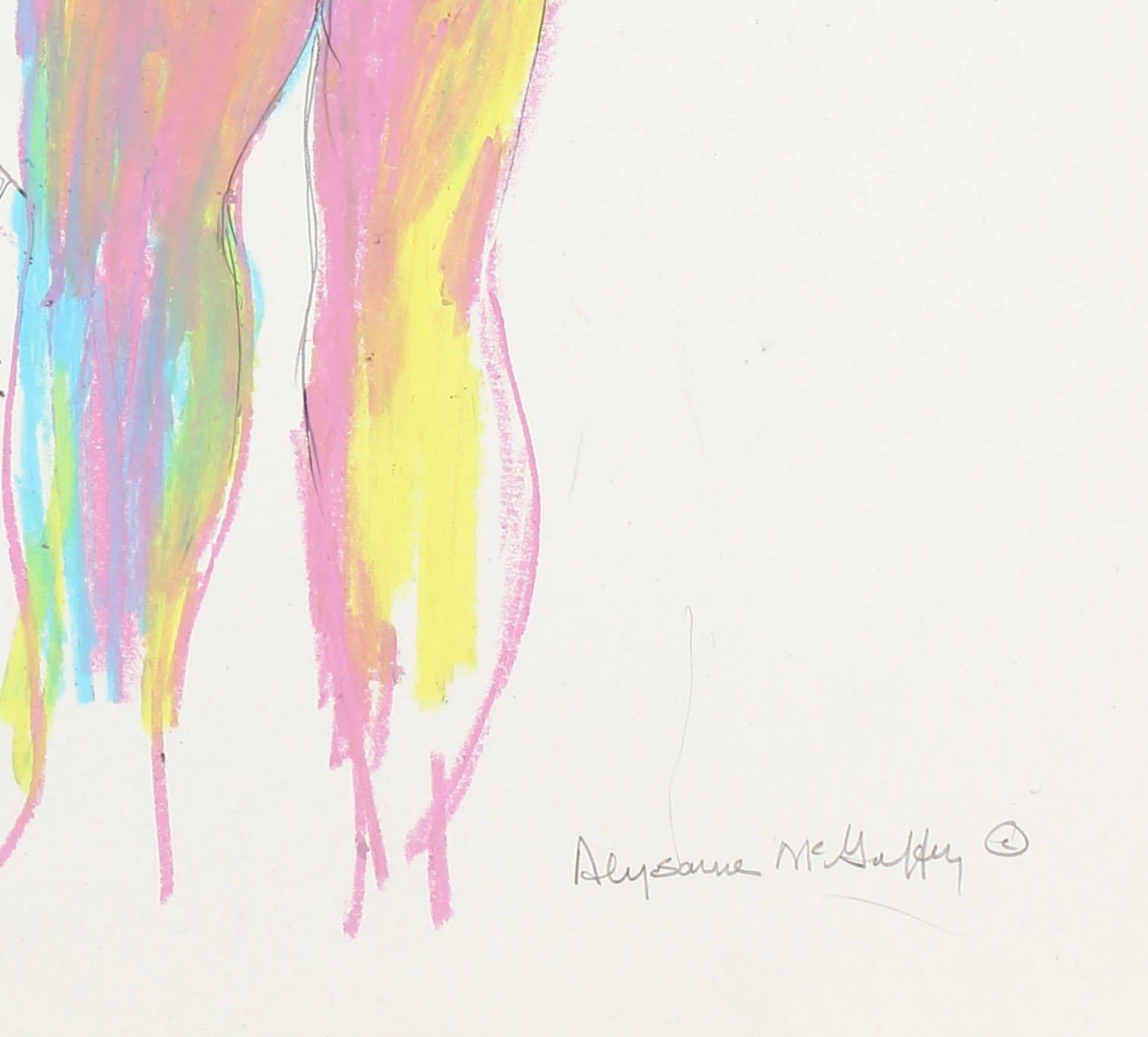 Colorido Desnudo de Pie con Dragón Años 50-60 Carboncillo y Pastel - Art de Alysanne McGaffey