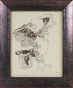Surreal Abstracted Bird 1960-80s Ink Drawing