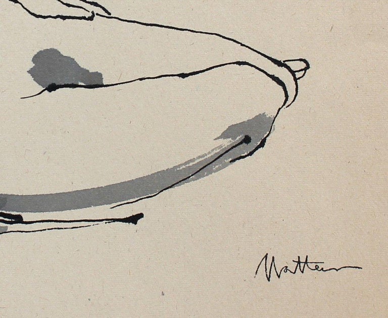Reclining Nude Female Figure Study 20th Century Ink Drawing - Art by Rip Matteson