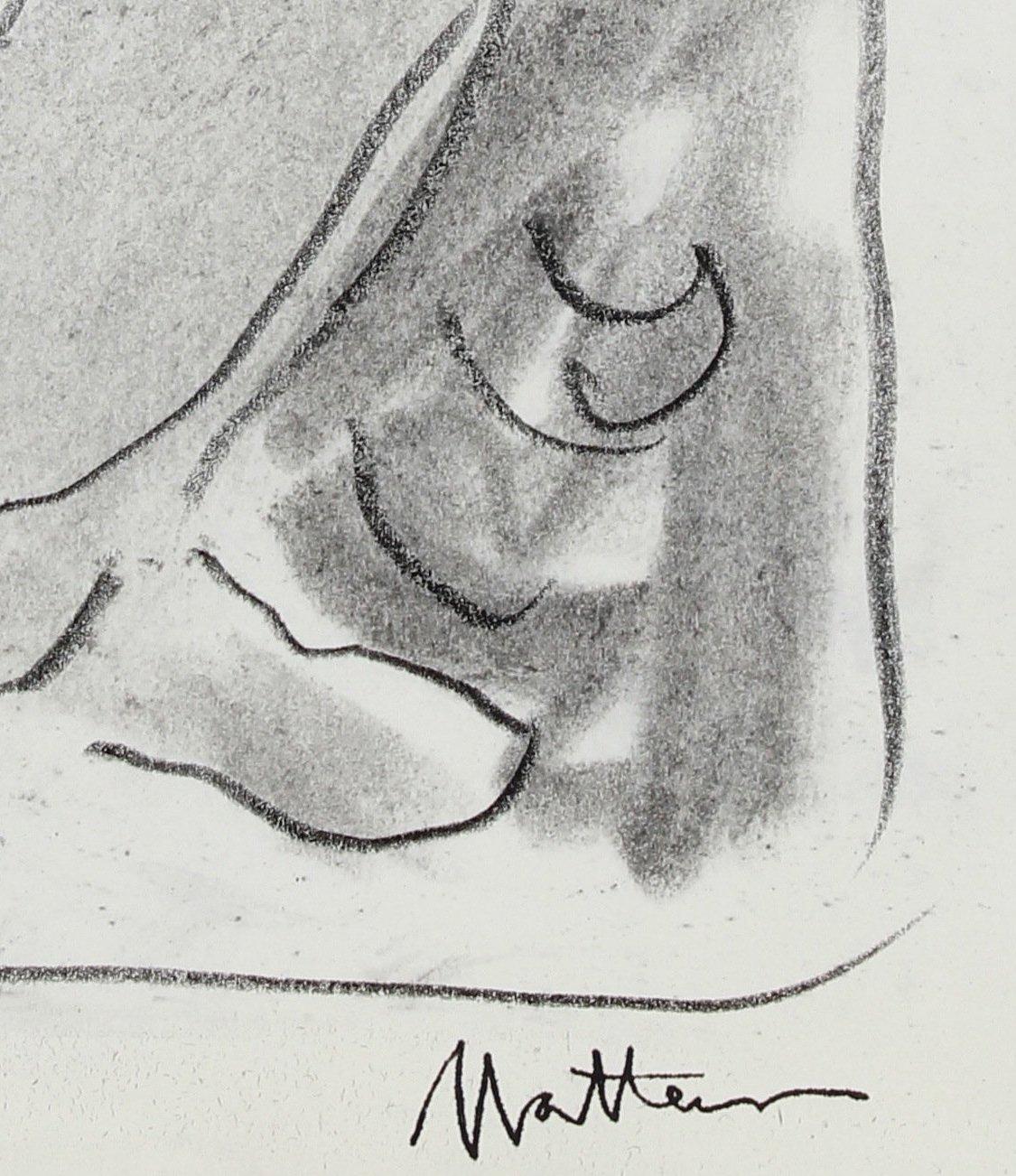 Seated Nude Study 20th Century Charcoal Drawing - American Modern Art by Rip Matteson