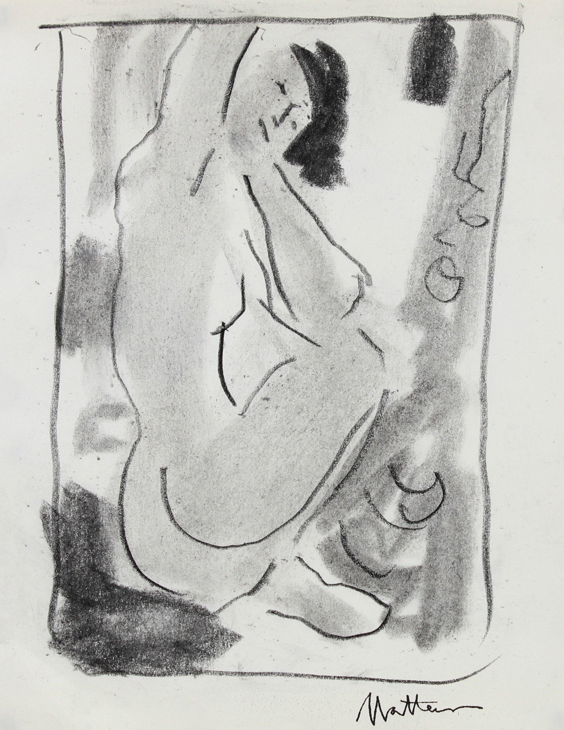 Seated Nude Study 20th Century Charcoal Drawing - Art by Rip Matteson