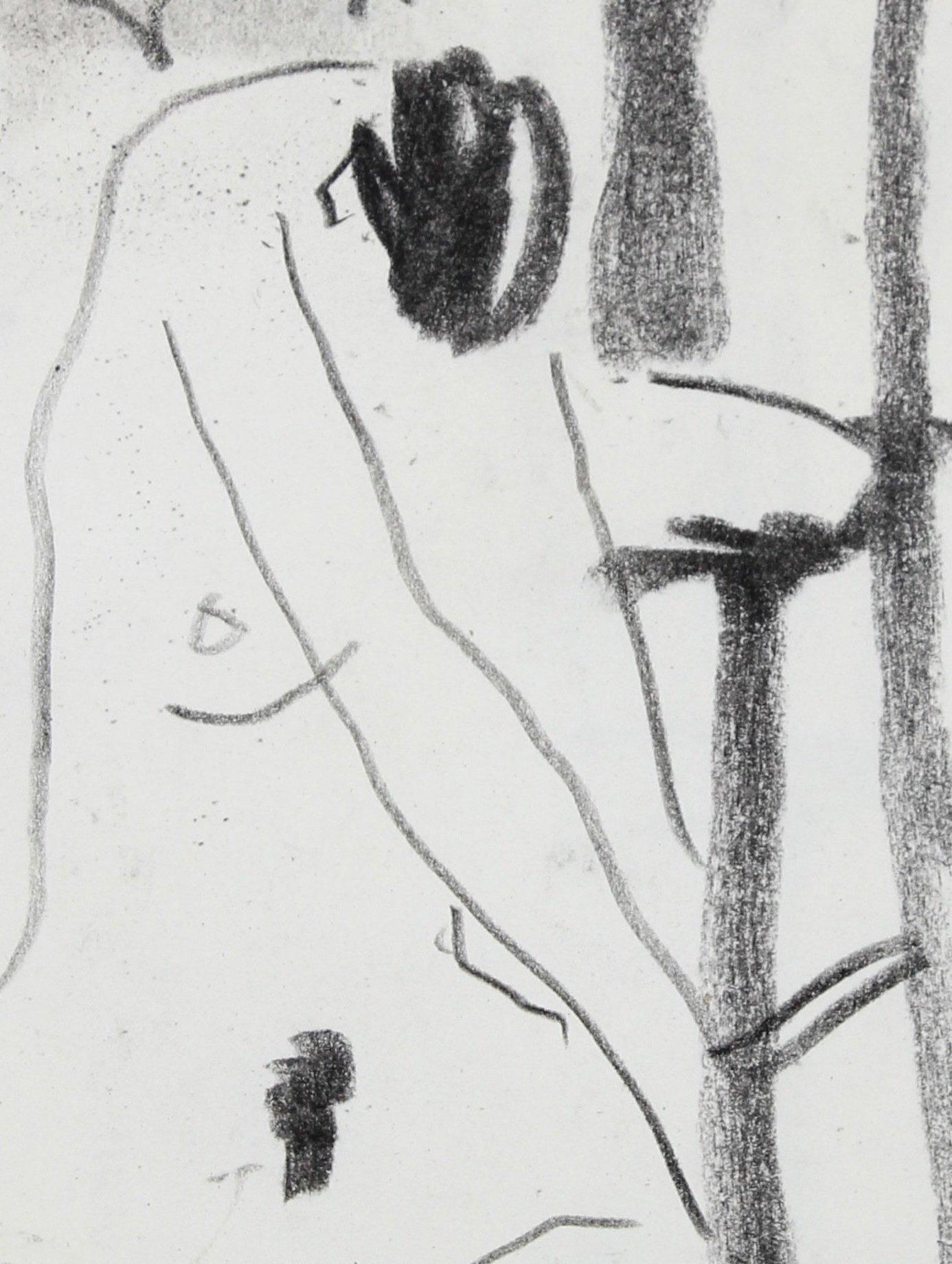 Abstracted Nude Figure Study 20th Century Charcoal Drawing - American Modern Art by Rip Matteson