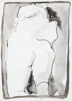 Retro Abstracted Nude Figure Study 1995 Ink Wash and Colored Pencil