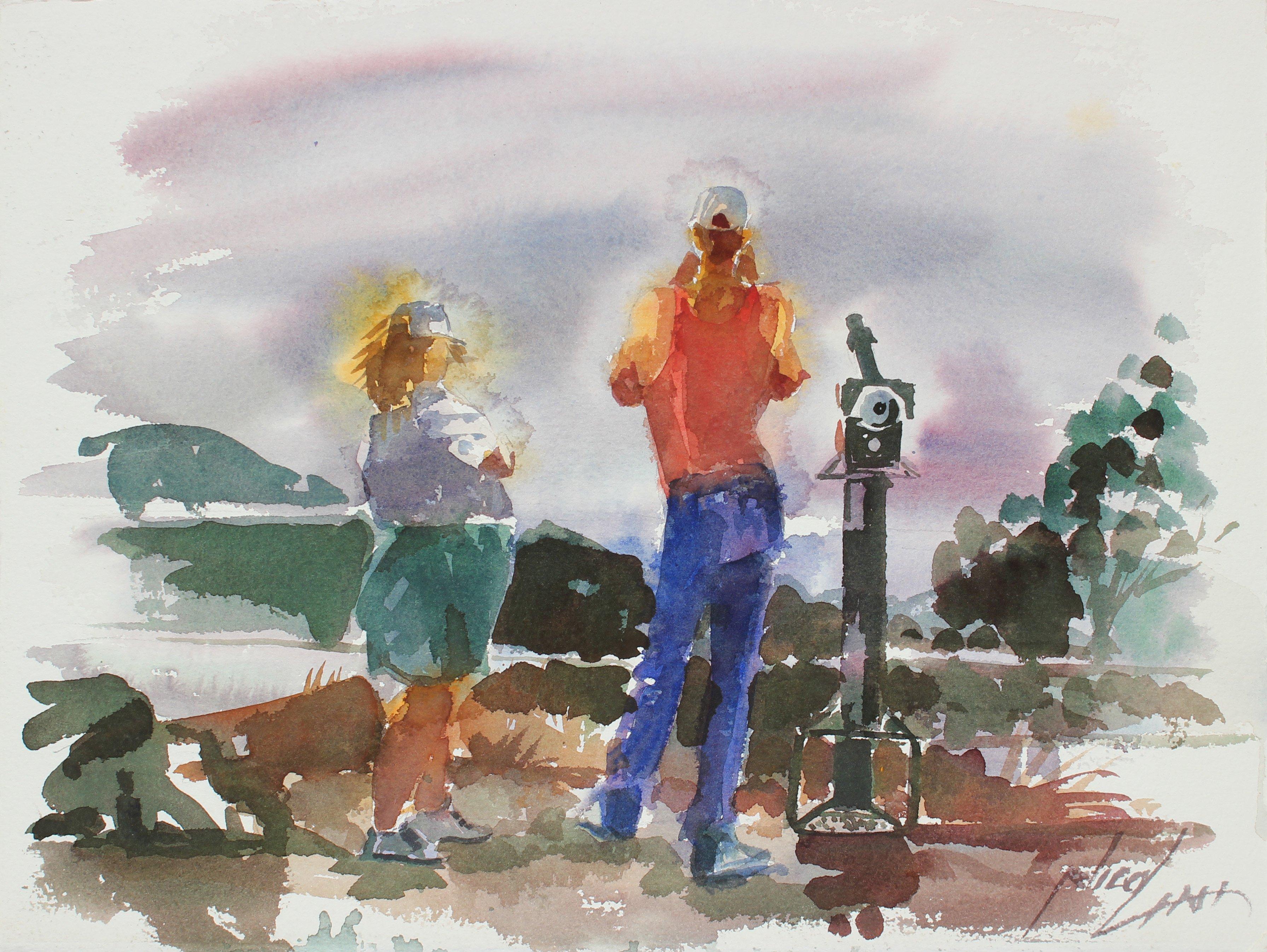 John Nicolini Landscape Art - San Francisco Tourists in the Abstract 20th Century Watercolor
