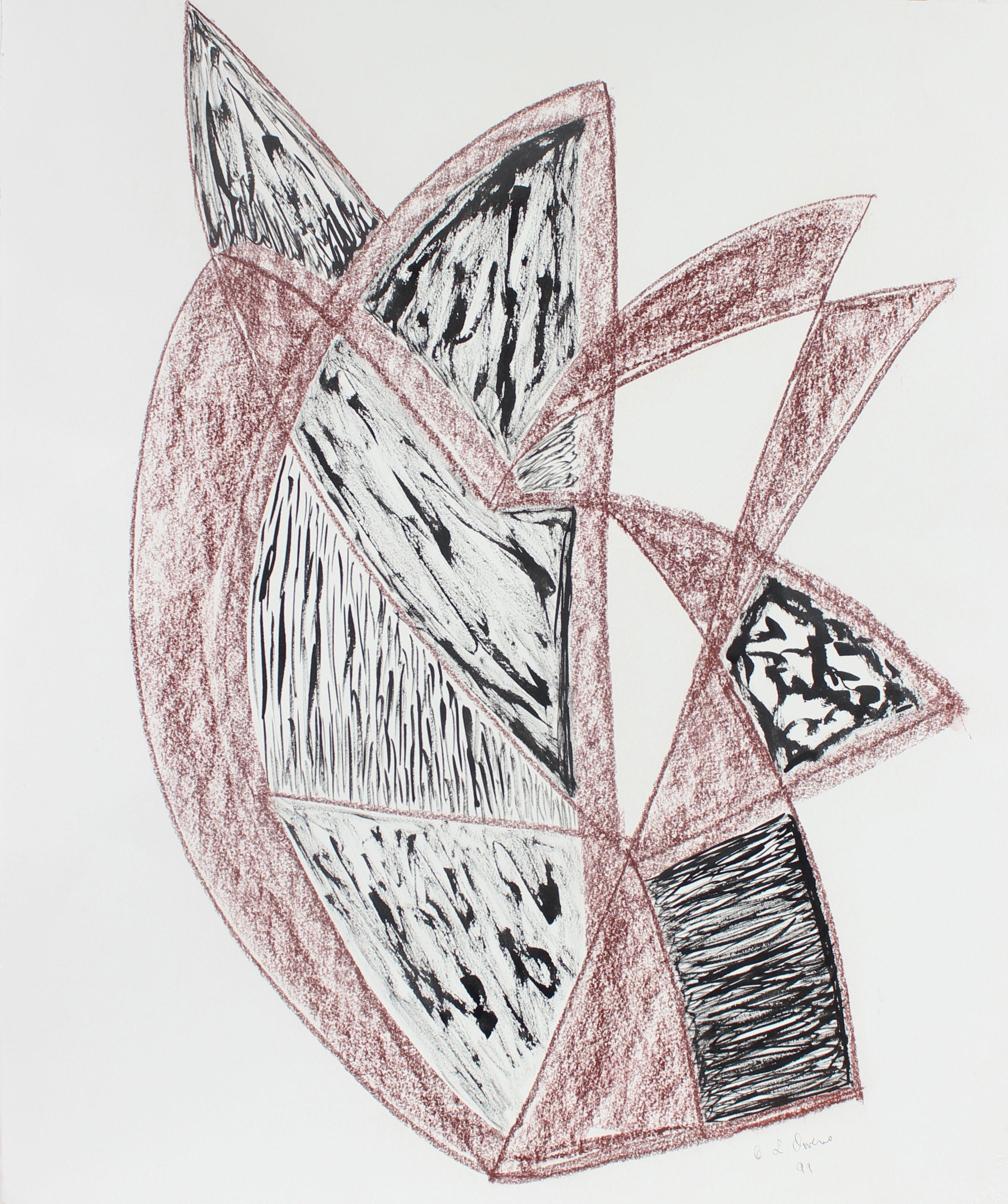 Georgette London Owens Abstract Drawing - Red & Black Angular Abstract 1999 Ink & Pastel Drawing