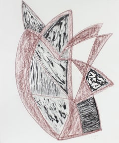 Vintage Red & Black Angular Abstract 1999 Ink & Pastel Drawing