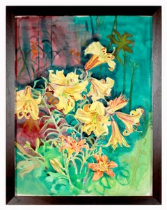 "Daylilies in Bloom" 20th Century Bright Still Life Watercolor